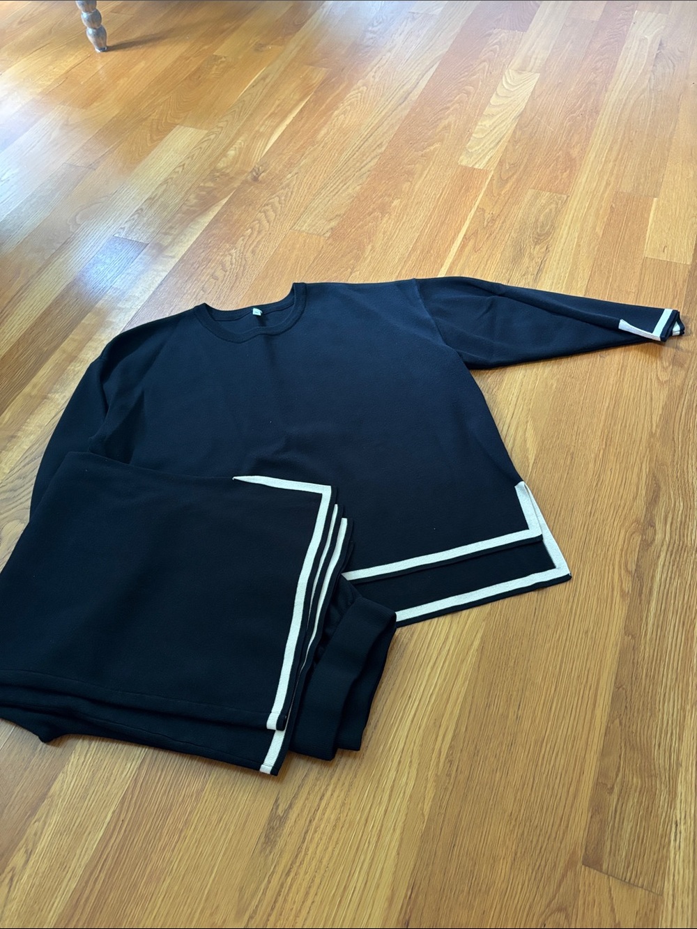 Black Knit Sweater Set with White Trim
